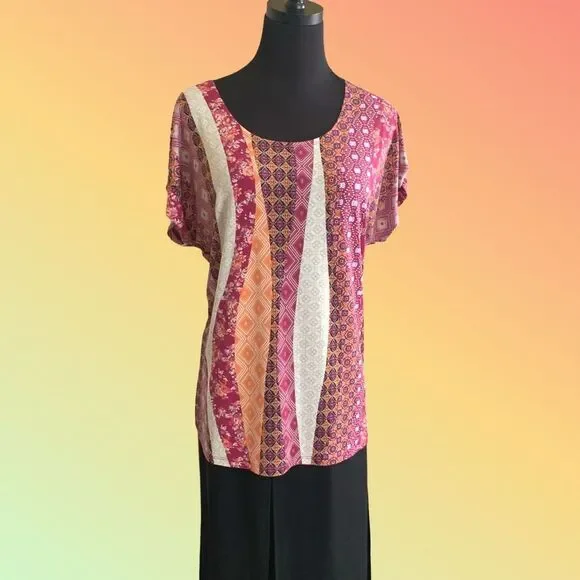Susan Lawrence Stretch Tee Colorful Patterns Size XL - Picture 4 of 7